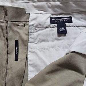 Roundtree & Yorke Classic Fit Khaki Chino Pants‎ Men's 46x29 Flat Front Cotton
